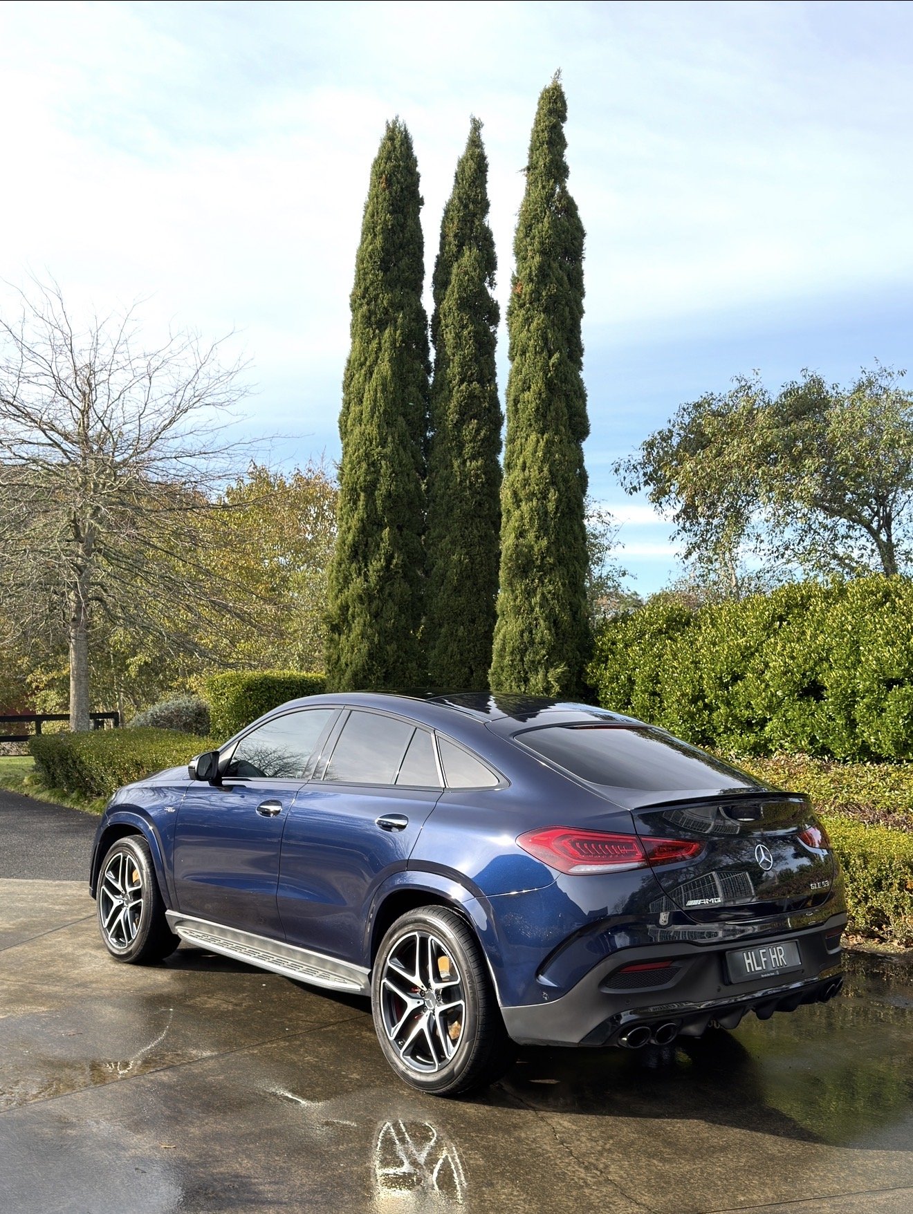 Dark blue Mercedes-AMG GLE Coupe. Plate as supplied.